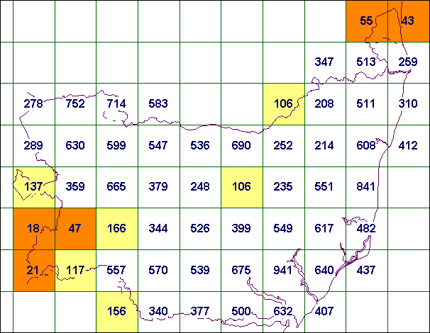 Species count per ten km